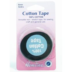 6mm Cotton tape Black 100%...