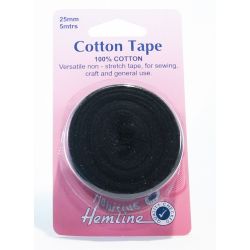 25mm Cotton tape Black 100%...